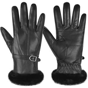 Harssidanzar Guanti in pelle da donna Guanti caldi invernali Guanti in pelle da abito Guanti in pelle foderati di pelliccia Guanti in pelle invernali SL022EU,Nero,Taglia M