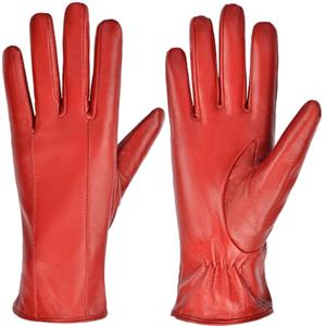 MGGMOKAY Guanti in Pelle di Pecora da donna Touchscreen con Foderato in Lana Guanti Invernali,Rosso,L
