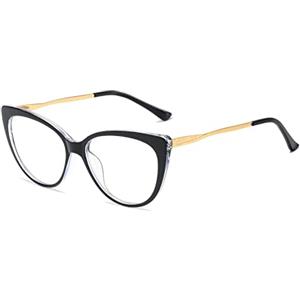 LJCZKA Montatura Occhiali da Vista Donna in Metallo, Occhiali Anti Luce Blu Occhi di Gatto Antiriflesso per Computer Gioco Lettura