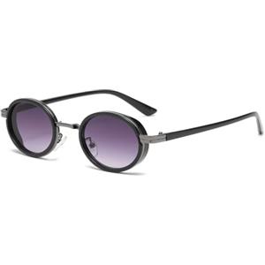 YAMEIZE Occhiali da Sole da Uomo Donna Rotondi- Classici Retro Ovale Vintage Steampunk Protezione UV400 Metallo Stile Occhiali