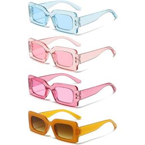Dwenarry Occhiali da sole rettangolari occhiali da sole donna quadrati piccoli occhiali anni 90 party occhiali colorati per feste e Festival,4 Paia