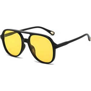 YAMEIZE Occhiali da Sole Retrò Polarizzati anni '70 a - Rettangolo per Donna Uomo Pilota Quadrato Protezione UV400 Occhiali Oversized a Doppio Ponte Guida all'aperto