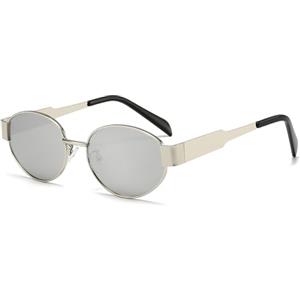 YAMEIZE Occhiali da Sole con Montatura Ovale Retrò in Metallo - per Donna e Uomo Occhiali Classici Rotondi con Protezione UV400 per l'outdoor