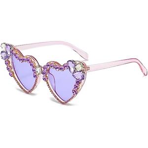 YAMEIZE Occhiali da Sole di Tendenza Rhinestone con - Strass a Forma di Cuore - per Donne uomo Occhiali a Forma di Cuore retrò Diomand Vintage Love Heart Partito All'aperto