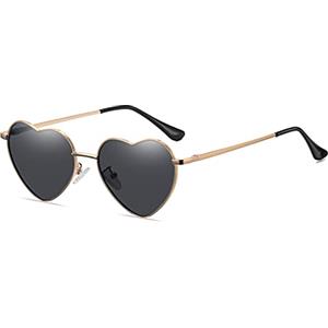 YAMEIZE Occhiali da sole trendy senza montatura Love Heart per donna uomo (Oro Nero)