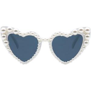 LJCZKA Occhiali da Sole Donna a Forma di Cuore Perle, Vintage Trendy Occhiali da Sole Cuore Colorati con Protezione UV400
