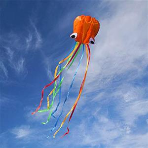 Hillylolly Aquilone, Aquilone Polpo, Aquiloni per i Bambini, Aquilone Acrobatico, Aquilone Grande con Coda Lunga Colorata per Superiore ai 10 Anni Bambini e Adulto Giochi all Aperto, Arancione