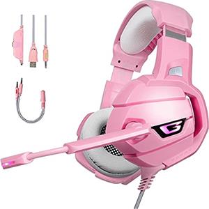 Hoopond K5 Gli auricolari stereo surround da 3,5 mm, la cuffia con per l'illuminazione a LED, con microfono per smartphone, PC, PS4 e altri dispositivi di gioco, possono ridurre il rumore (ROSA).