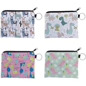 FYSL 4 Pezzi Portamonete per Bambini, Portamonete con Stampa, Carino Dinosauro Portamonete, Design Animale Piccolo Portafoglio, Mini Borsa per Chiavi, Auricolare, Rossetto