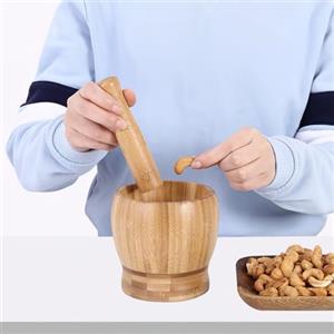 ONEVER - Set di pestello e mortaio in bambù con coperchio e base antiscivolo, macina spezie, tritacillillille, macina spezie, ciotola per erbe aromatiche, tipo C