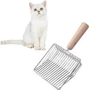 JVHLOV Paletta per lettiera per Gatti, Pala per Gatti in Acciaio Inossidabile con Manico in Legno, per Animali Domestici Prodotti per la Pulizia del Gatto