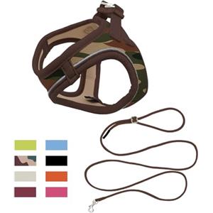 Qianruida Set di guinzagli per gatti, pettorina regolabile, gilet per gatti, con strisce riflettenti, facile da indossare, confortevole e traspirante (mimetico XXXS)