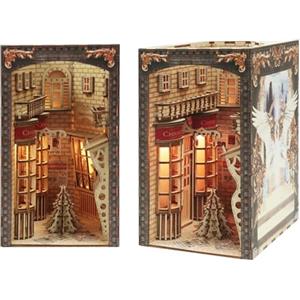 Auveach Puzzle in Legno 3D per Adulti 169Pz Kit Modello Natale Vintage Magic Street Lane Booknook con LED Luci Modellismo da Costruire Regali Ornamenti Decorativi