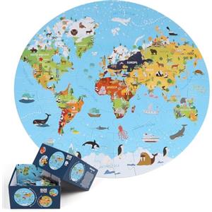KABENFIS Mappa del Mondo Puzzle 70 PZ Mappa Circolare per Bambini