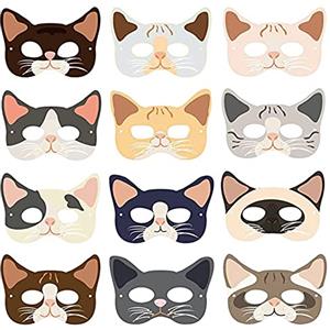 MRMIAN 12 Maschere di Gatti, Maschere di Animali, Maschere di Carnevale di Animali, Regali di Compleanno - Possono Essere Utilizzate per Feste a Tema Animale, Feste di Compleanno, taglia 18-20 cm