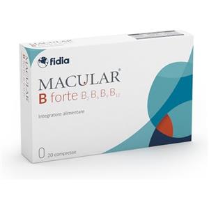 Fidia Farmaceutici MACULAR B Forte - 20 Compresse Integratore Alimentare con Vitamina B2, B6, B9, B12, Vitamina E, Zinco, Rame, Selenio, Luteina, Zeaxantina, Acido Folico e Ginkgo Biloba
