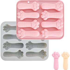 Cleminsta 2 Pezzi Stampo in Silicone di Zampe di Gatto, Stampo per Cioccolato Riutilizzabile, Set di Stampo in Silicone Non-scintillio, Stampi in Silicone per Zampe per Biscotti, Torta, Snack per Gatto e Cane