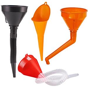 Zasvec Imbuto Benzina 4 pezzi Imbuto Olio Motore Imbuto di Riempimento del Diesel Imbuto in Plastica Imbuto per Auto Imbuto Lungo con Tubo Staccabile e Filtro Rosso/Arancione/Nero