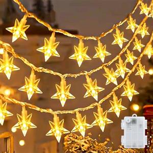 cshare Luci di stringa a LED Stelle all'aperto, 6M 40LED Stella a cinque punte Luci di stringa alimentate a batteria con timer IP65 impermeabile per giardino vaso campeggio Natale Decorazioni interno.