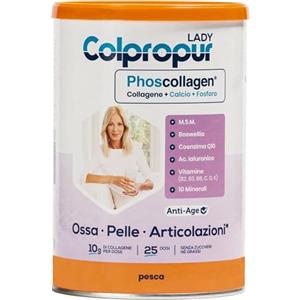 Colpropur Lady Pesca - Integratore per la Salute di Ossa, Pelle, Capelli e Unghie - Ideale per Donne in Menopausa - Con Collagene COLPROPUR D, citrato di magnesio, MSM e Boswellia - 340g in Polvere
