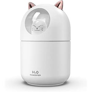 feilai 300ML Mini Umidificatore Ultrasonico, Funzione di Luce Notturna, Muto, Adatto Per Soggiorno, Camera da Letto, Ufficio, Auto, Pianta, Regalo Creativo Per i Bambini, Gli Amici e Gli Amanti (bianco)