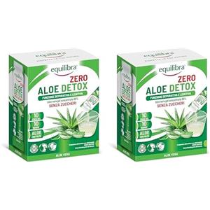 Equilibra Aloe Detox Zero, Aloe Vera Gel Concentrato 99%, 10 stick da 30 ml, Filiera 100% italiana, con Polpa, Senza zuccheri, Funzione Depurativa e Lenitiva, Da Bere Puro o Diluito in Acqua