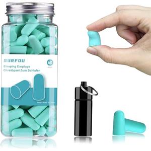 SURFOU Tappi Orecchie Dormire, Antirumore Schiuma Earplug, 60 Paia Earplugs for Sleeping Comodi, Plugs Morbidi Piccoli Insonorizzati Ergonomici Lavorare Sleep Rumore