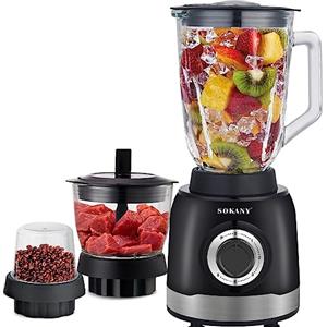 SOKANY 1000W Frullatore per Frutta e Verdura, 5 Velocità + Pulse, 3 e 1 frullatore multifunzione, [1,5L Frullati e Smoothie/0,25L Macinacaffe/0,7L Tritatutto]