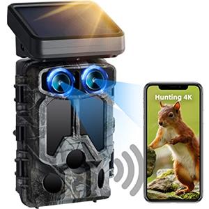 VOOPEAK Fototrappola Solare Doppia Lente 4K 60MP, Fotocamera Caccia WiFi Bluetooth con Visione Notturna Starlight, Fototrappola Infrarossi Angolo di Rilevamento 120° Tempo di Trigger 0,1s, Impermeabile IP66