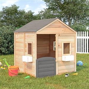Brokky 93687 Casetta con Porta Chiudibile e Vasi Fiori Legno Massello Abete Casetta per bambini Country Cottage | Casetta da giardino per bambini dai 2 anni in su | Resistente e durevole