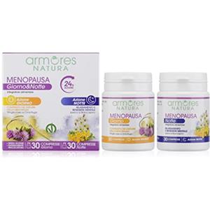 Armores Natura Integratori Alimentari, Menopausa Giorno & Notte, Integratore Menopausa Azione 24h, 30 Compresse Giorno + 30 Compresse Notte, Senza Glutine, Naturalmente Privo di Lattosio