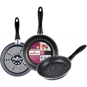 MAGEFESA K2 Gransasso Set di 3 padelle (18/20/24) cm in acciaio vetrificato, esterno grigio screziato. Antiaderente a due strati rinforzato con effetto pietra, adatto a tutti i tipi di piani cottura