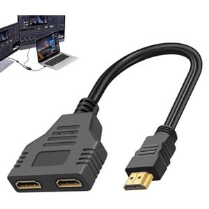 Loovisse Adattatore Splitter HDMI, Cavo Adattatore Splitter HDMI 1 in 2 uscite,Supporta la Commutazione a Doppia Porta, Non Supporta l'uso Simultaneo