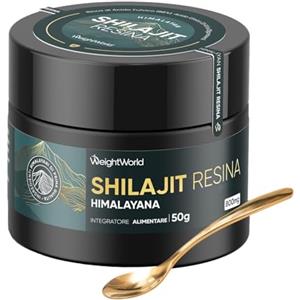 WeightWorld Shilajit Integratore Resina Purificata (50g), 800mg, 88% Acido Fulvico, 3,4% Acido Umico, Shilajit Himalaya Complex Vegano con Ashwagandha, Curcuma e Musli, 1 Spatola al Giorno (62 Dosi), Senza OGM