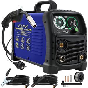 VELPAX 140A Saldatrice A Filo Continuo Senza Gas, 3 in 1 MIG/ARC/Lift TIG IGBT Inverter Saldatore con Smart Digital LED Dispaly di filo animato 0,8 mm per principianti e saldatori professionisti