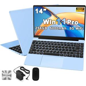NOTODD PC Portatile Computer Portatile Win11 Notebook 14 Pollici 6GB 256GB SSD Expansion 1TB, Laptop Celeron N4020 fino a 2.8GHz, 5000mAh 5G WiFi BT4.2 Supporto Mouse Wireless & Protezione Tastiera-Blu
