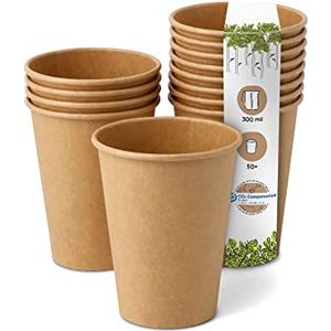 GREENBOX Tazza monouso, compostabile, biologica, monouso, per bevande, usa e getta, con rivestimento in PLA, 50 pezzi, colore marrone non sbiancato, 300 ml, 12 oz