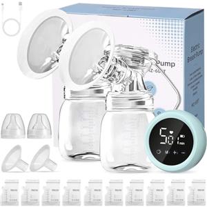 Azyvum Tiralatte Elettrico,Tiralatte con 10 sacchetti e 2 tettarelle,3 Modalità e 9 Livelli,Forte Aspirazione,Anti-riflusso,Portatile Tiralatte Latte,Pompa per allattamento senza dolore,Display LED,Senza BPA