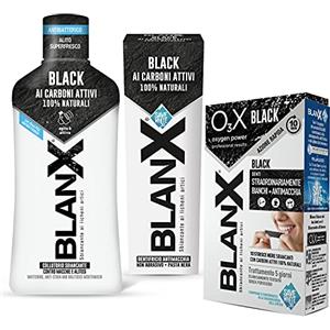 BlanX, Kit Oral Care Sbiancante, Contiene Collutorio Black, Dentifricio Black e Strisce Nere Sbiancanti, per un Massimo Effetto Sbiancante, Denti più Bianchi e Sani