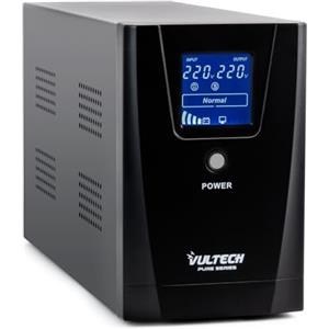 VulTech UPS1000VA-PURE Gruppo di continuità UPS Serie PURE 1000VA 800Watt, Onda sinusoidale Pura, Display LCD, 2x Bipasso/Schuko + 1x IEC13, Funzione AVR, sbalzi di tensione per Pc, videosorveglianza