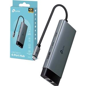 TP-Link UH6120C Hub USB C 6 in 1, 1 HDMI 4K@60Hz, 1 Gigabit Ethernet, 1 PD Rapida a 100 W, 3 Porte di USB 3.0 (1 USB-C, 2 USB-A), SuperSpeed a 5 Gbps, Adattatore per Windows, Mac OS X, iOS, Android