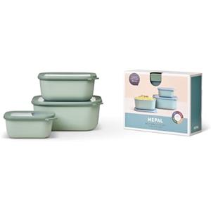 Mepal - Set da 3 Contenitori Cirqula Rettangolare - Contenitori per Alimenti con Coperchio - Adatti come Contenitori Ermetici per Frigo, Congelatore, Microonde - 750, 1500 & 3000 ml - Nordic Sage