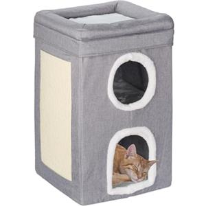 Relaxdays Casa per Gatti, Cuccia Morbida Pieghevole, HLP: 63x40x40 cm, 3 Piani, Tiragraffi per Unghie, Grigio Bianco, Poliestere