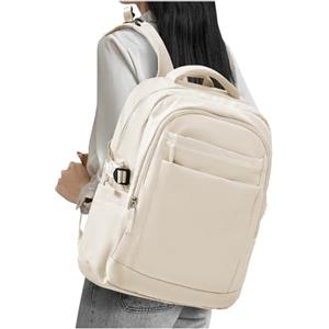 WEPLAN Zaino Università Donna con Porta USB - Zaino Scuola Media Ragazza, Porta PC 15.6 Pollici, Impermeabile, Casual Daypack da Viaggio, Lavoro - Beige