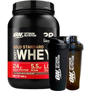 Optimum Nutrition Gold Standard 100% Whey Proteine in Polvere per la Massa Muscolare Cioccolato al Latte 896g 28 Porzioni + SHAKER + REFORCE STEEL SHAKER