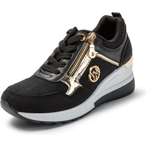 JOMIX Sneakers Donna Casual Scarpe Eleganti Sportive Zeppa Comode da Ginnastica Scarpe Traspirante Leggere da Camminata Fitness Palestra SD9405 (Nero, 38)