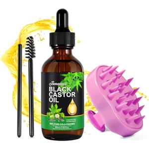 KLLALO (Oil+Comb) Olio di Ricino 60ml e Massaggiatore Cuoio Capelluto, olio di ricino puro per capelli e Spazzola Shampoo Cuoio Capelluto in Silicone, Stimola la Crescita dei Capelli, Massaggio