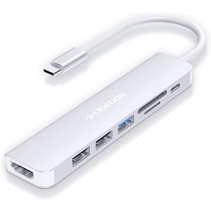 LENTION Hub USB C con HDMI 4K@30Hz, PD 100W, Lettore di Schede SD/TF, USB 3.0 e 2.0, Adattatore USB C a USB Compatibile MacBook Pro 2024-2016, Nuovo Mac Air, iPhone Serie 16/15 e Altro(CE18, Argento)