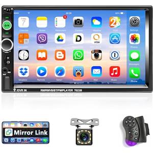 Podofo 2 Din Autoradio con Vivavoce Bluetooth 7 Pollici Stereo Auto Bluetooth con Schermo con Collegamento a Specchio/FM/AUX/con Controllo al Volante + 12 Luci Telecamera di Backup