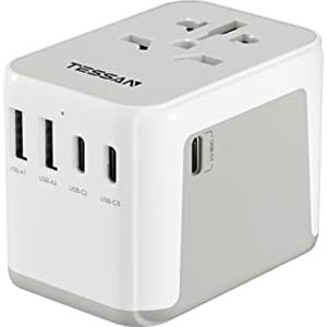 TESSAN Adattatore Universale da Viaggio, Presa Universale da Viaggio con 2 USB A e 3USB C, Adattatore Presa Internazionale per Americana USA Giapponese UK Inglese Australia Messico Tailandia